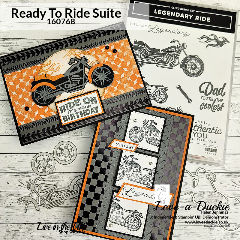 Two motorbike themed cards featuring the ready to ride suite from Stampin' Up!