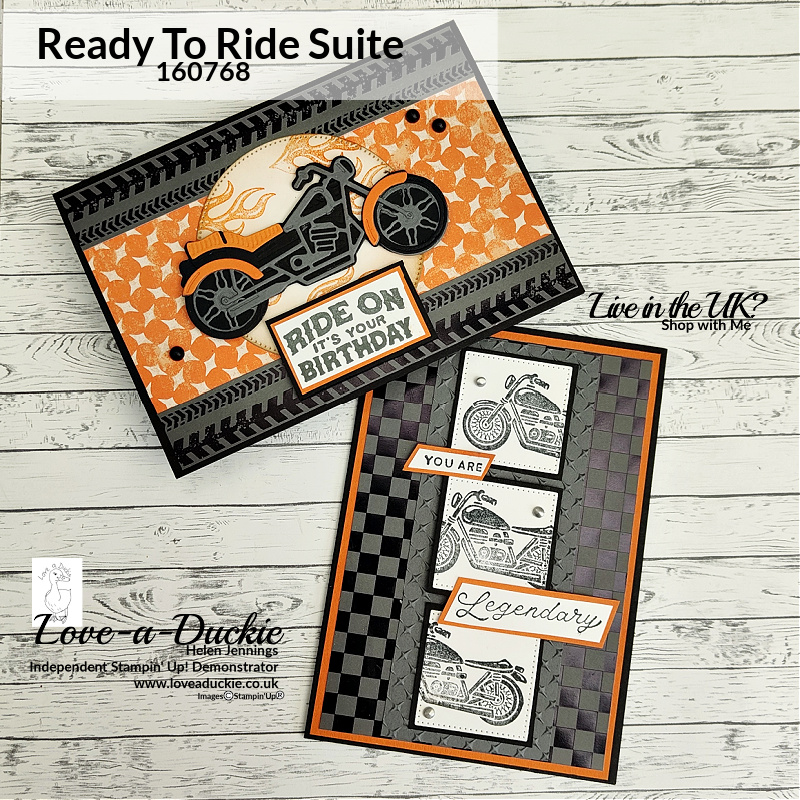 Two masculine cards featuring motorbikes using Stampin' Up's Ready to Ride Suite.