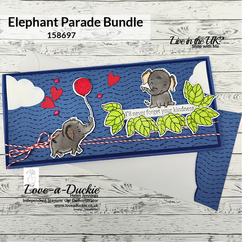 A slimline card featuring the Elephant Parade Bundle from Stampin' Up!