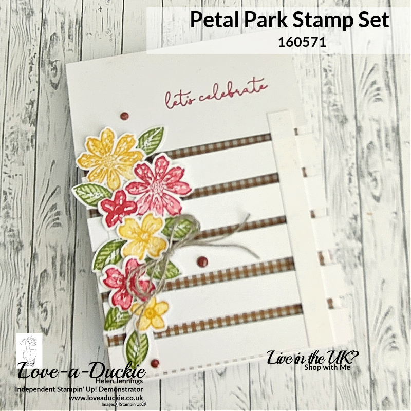 A cascade of flowers down this lattice split card using Stampin' Up's petal park stamp and punch.