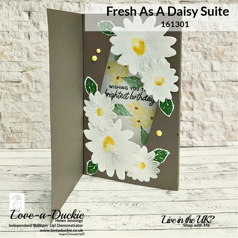 The flowers on the inside of this inside shadow box card were created with the Cheerful Daisies Bundle from Stampin' Up!