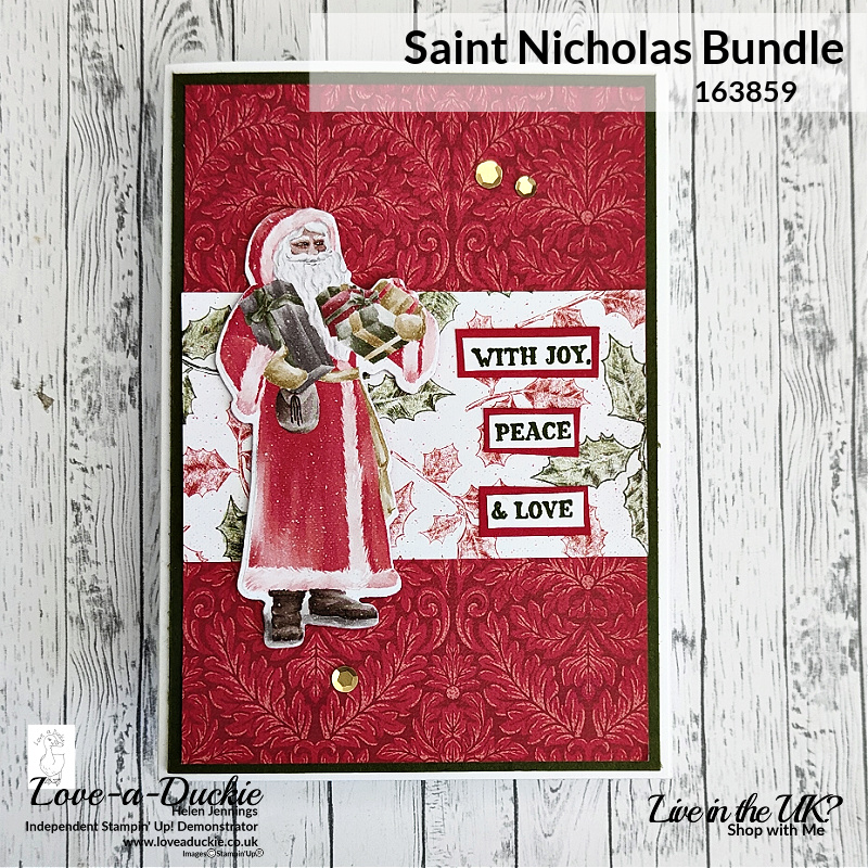 A traditional Christmas card using layers of the Traditions of St Nick Designer Series paper from Stampin' Up!