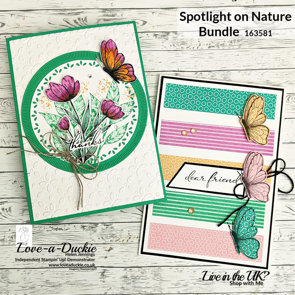 Two cards using Stampin' Up's new In Colors and stamps and dies from the Spotlight on nature bundle.