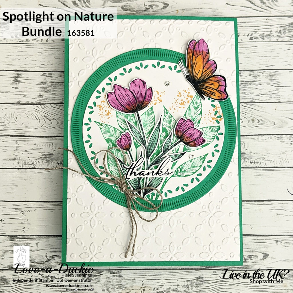 A floral thanks card featuring stamps and dies from the Spotlight on nature bundle from Stampin' Up! and using the fresh new In Colors.