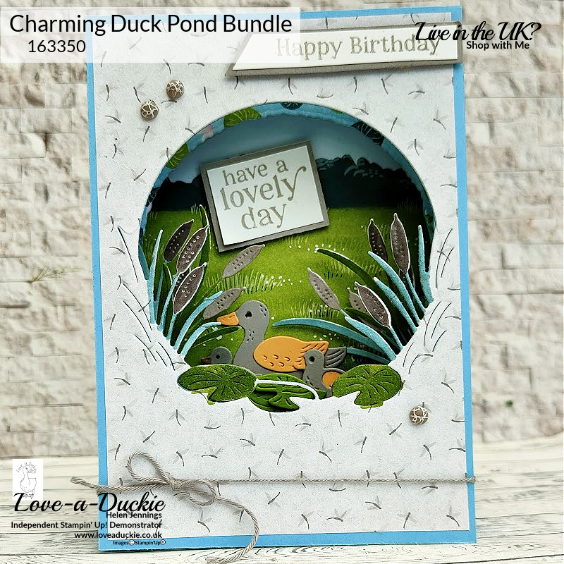 A diorama card using the Charming Duck Pond Bundle from Stampin Up!