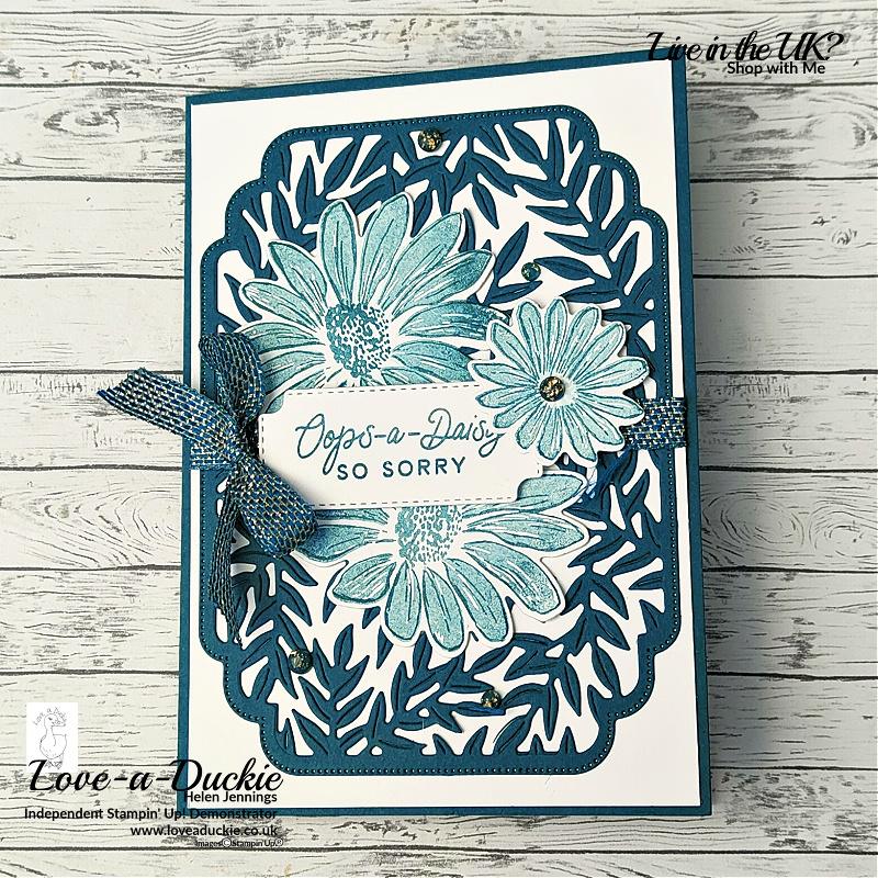 Pretty Peacock monochromatic card using Stampin' Up's Cheerful Daises and Citrus Blooms dies