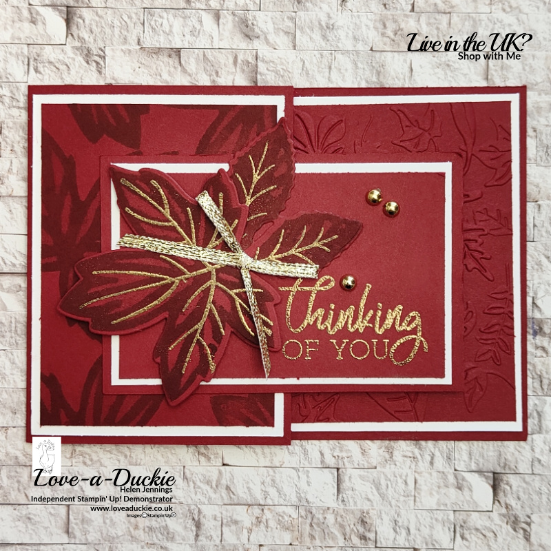 An Autumn Themed Fancy Fold Card in Cherry Cobbler using the Autumn leaves stamp set from Stampin' Up!