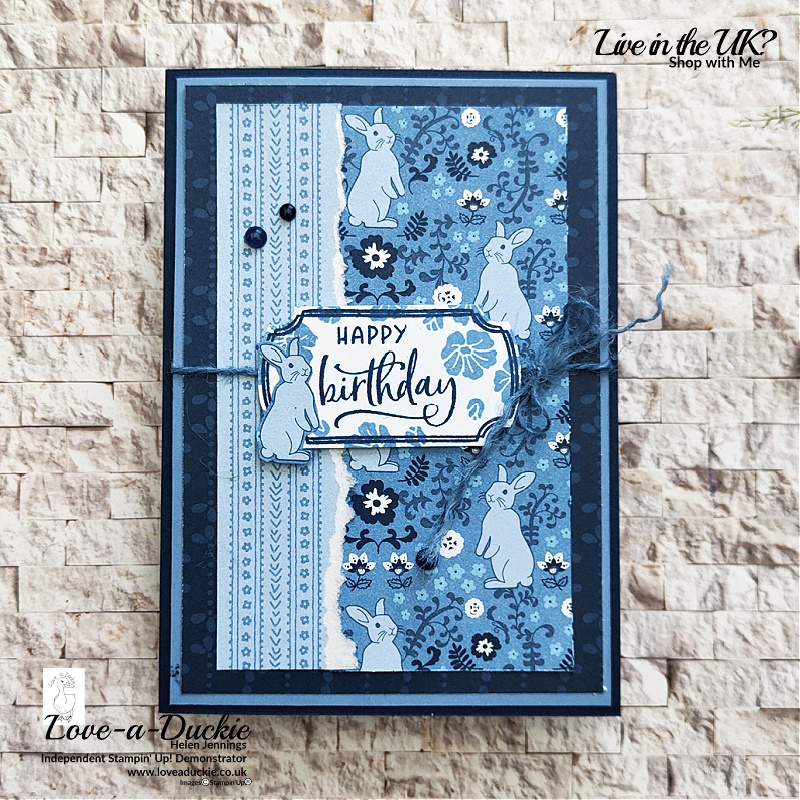 A Birthday Card with layered patterned papers using Stampin' Up's Countryside Inn Designer Series paper.