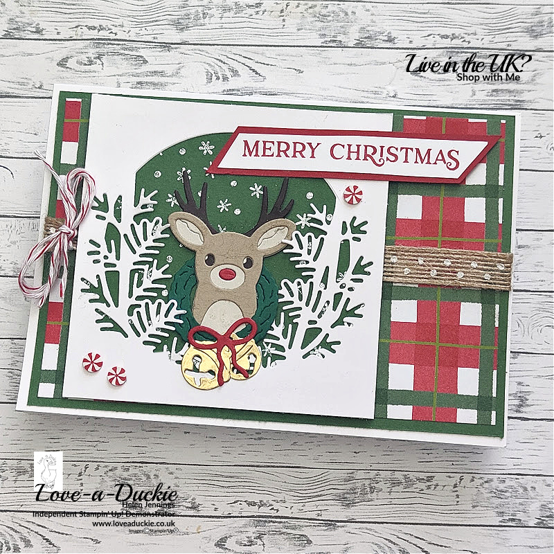 A cute reindeer Christmas card using the Reindeer Fun Bundle from Stampin' Up! and other products from the Reindeer Days Suite