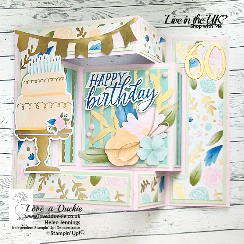 A fancy tri fold birthday card created using the Wildflower Birthday Suite from Stampin' Up!