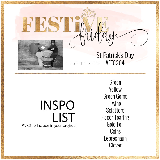 St. Patrick’s Day inspired handmade card created using green and yellow colour palette for the Festive Friday cardmaking challenge.