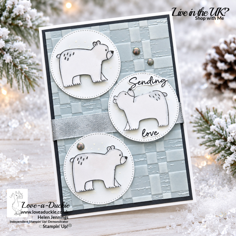 A wintery card with polar bears and a sending love sentiment using the Woodland Stamp set from Stampin' Up!